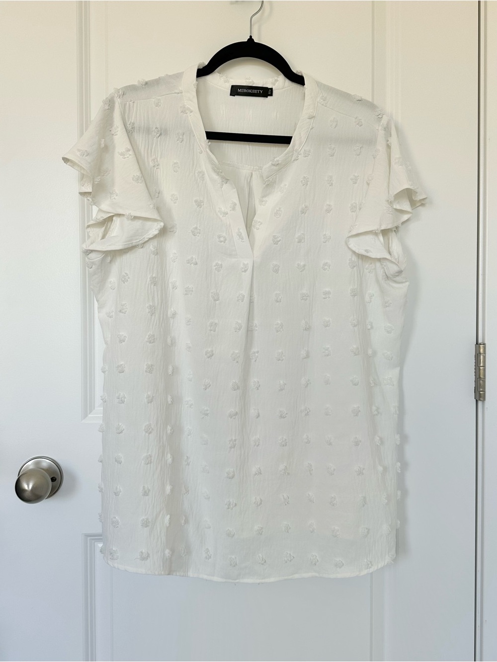 White Swiss Dot Flutter Sleeve Blouse